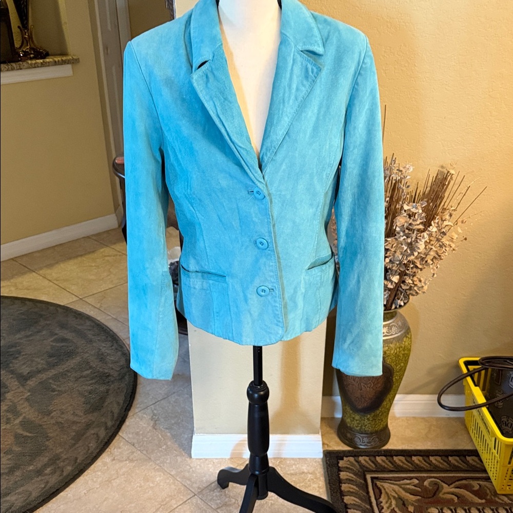 Women's Turquoise Suede Blazer Jacket